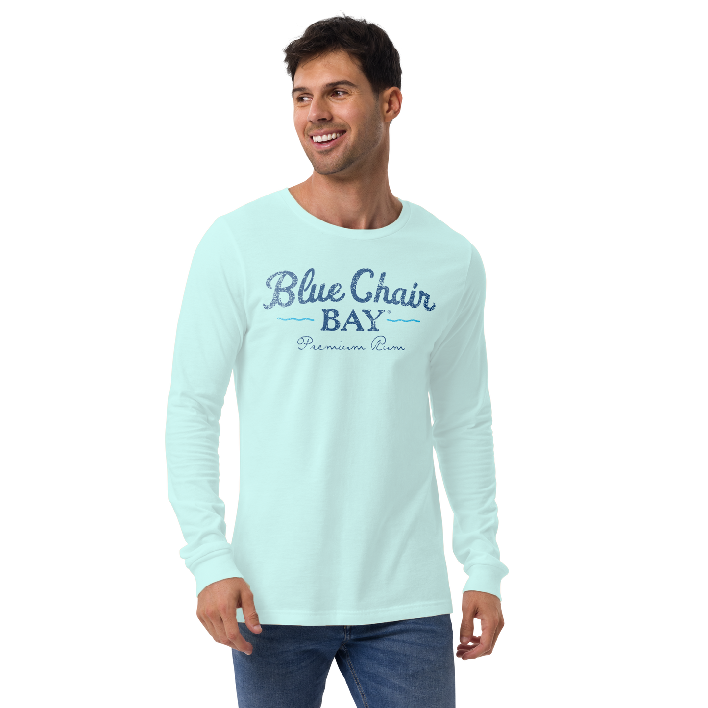 The Men's Long Sleeve Tee XAS201 Seafoam, is made of 100% recycled  polyester, UPF 50, and has XTRATUF logos on front and back.
